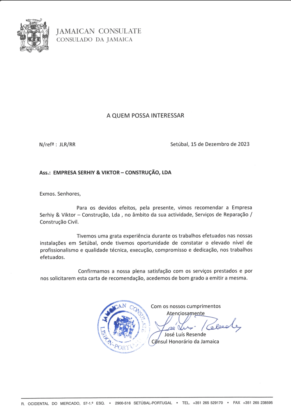 Recommendation letter from Cliente 10