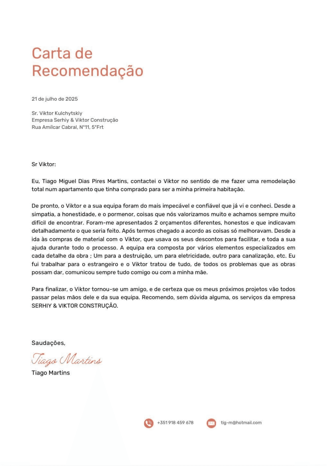 Recommendation letter from José Luis Resende