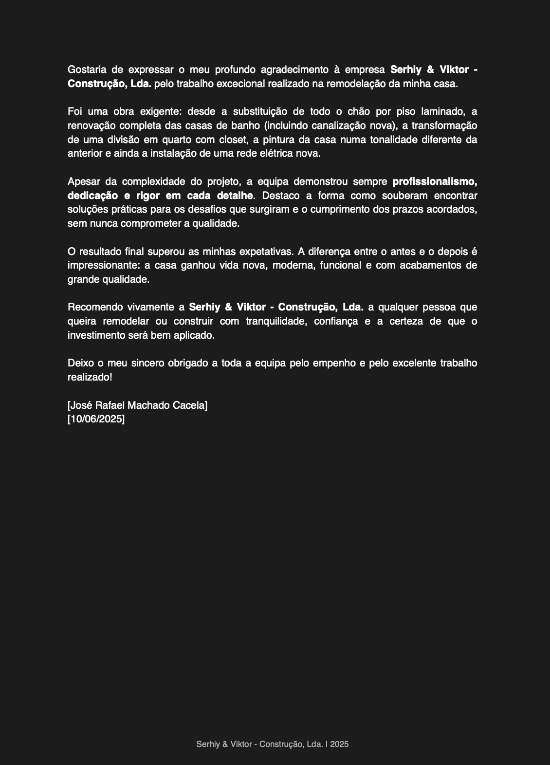 Recommendation letter from Cliente 5