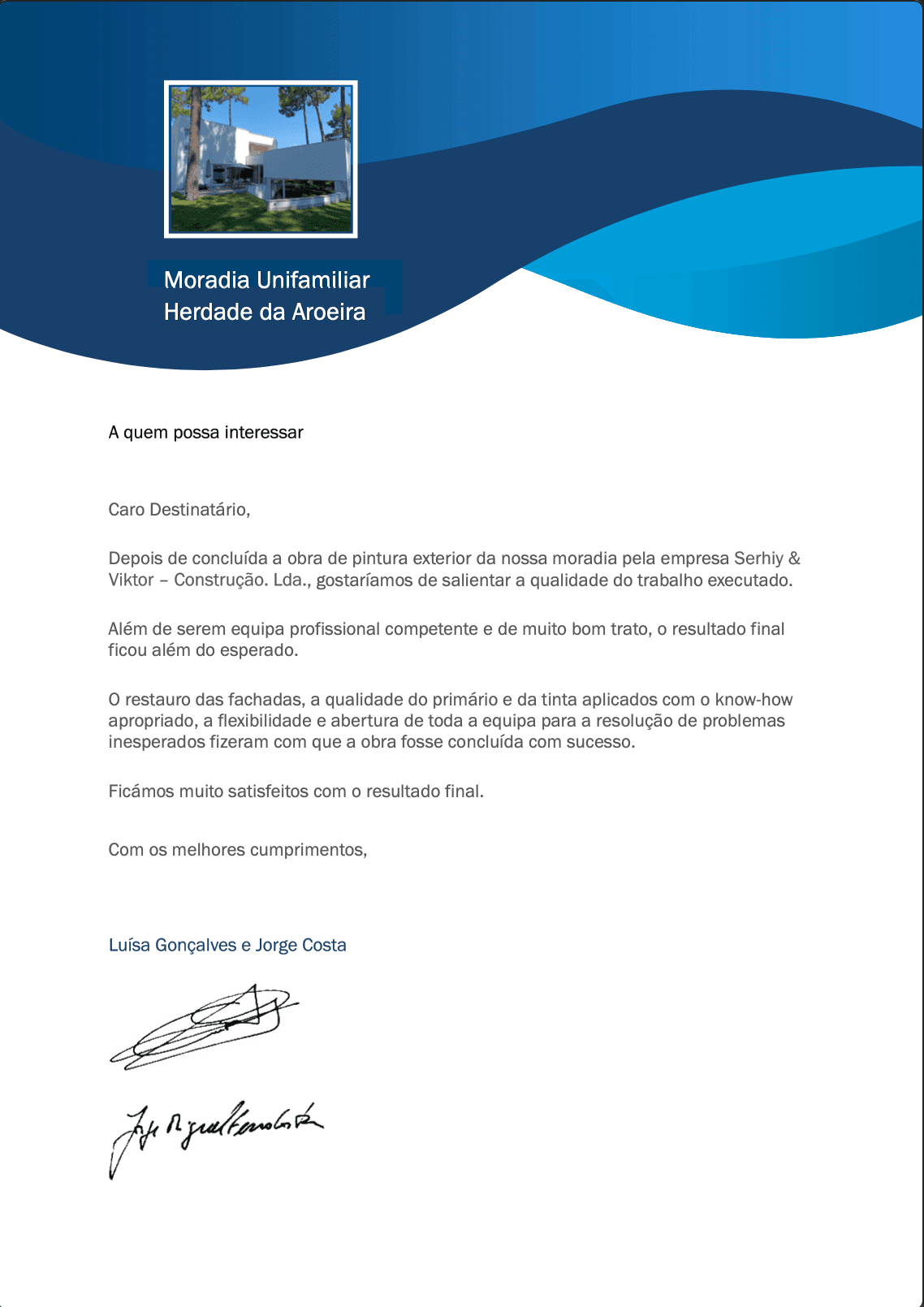 Recommendation letter from Cliente 8